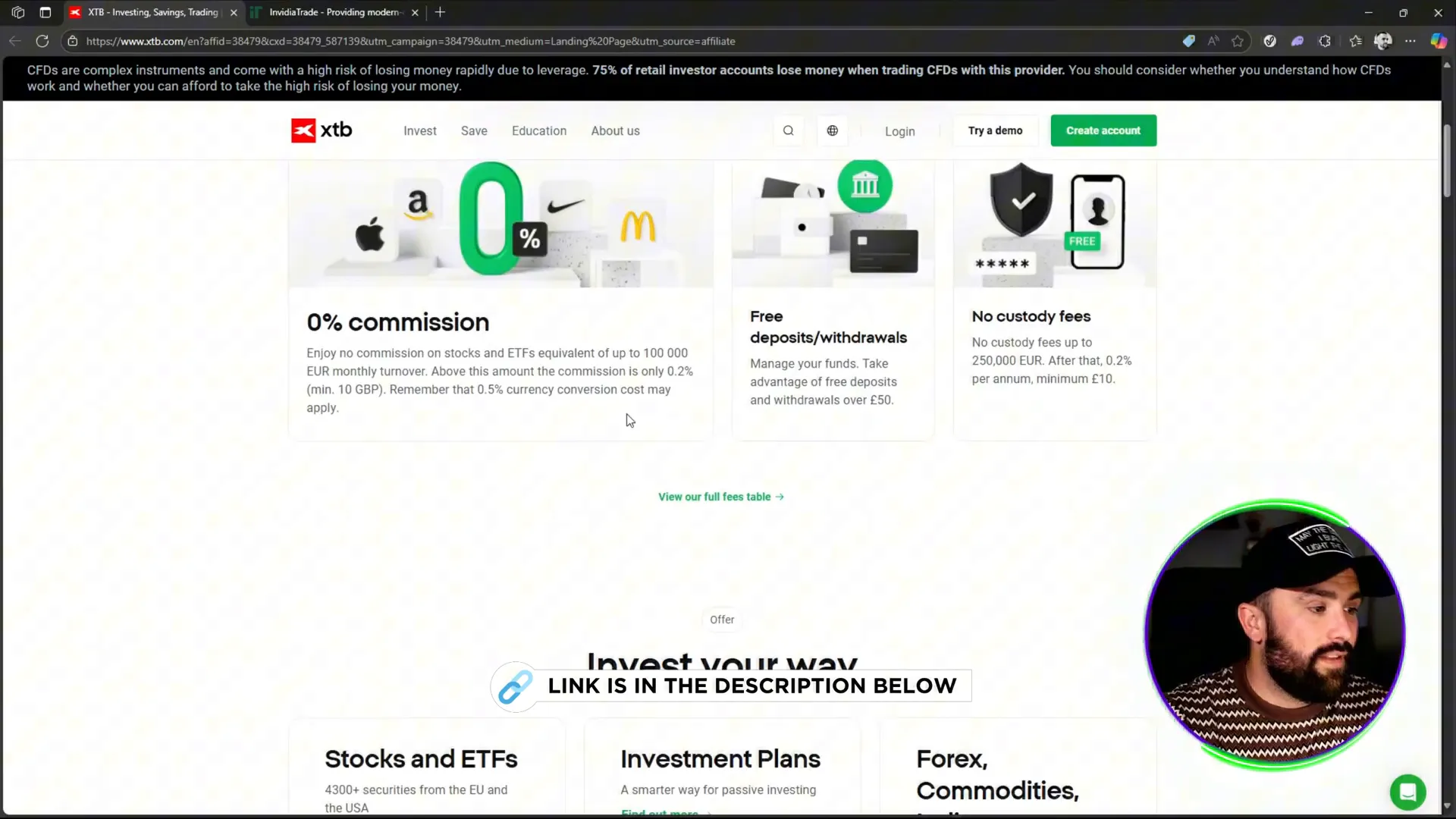 XTB clean user interface and commission details