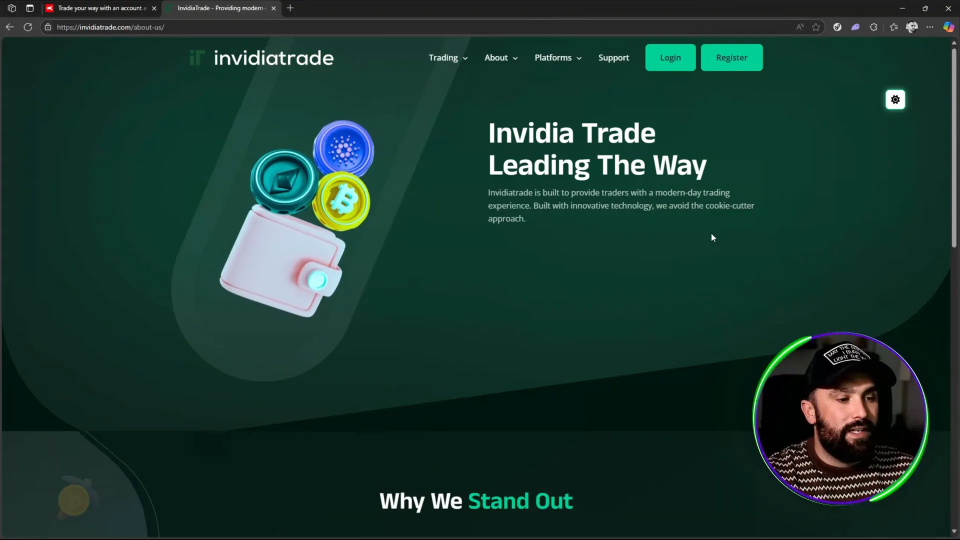 InvidiaTrade interface with day/night mode options