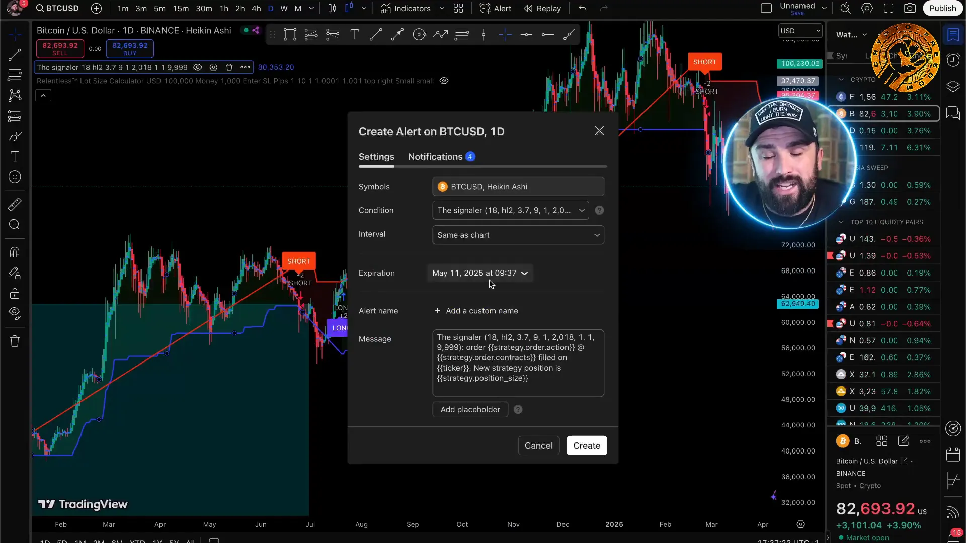 Configuring alerts for The Signaler indicator on TradingView