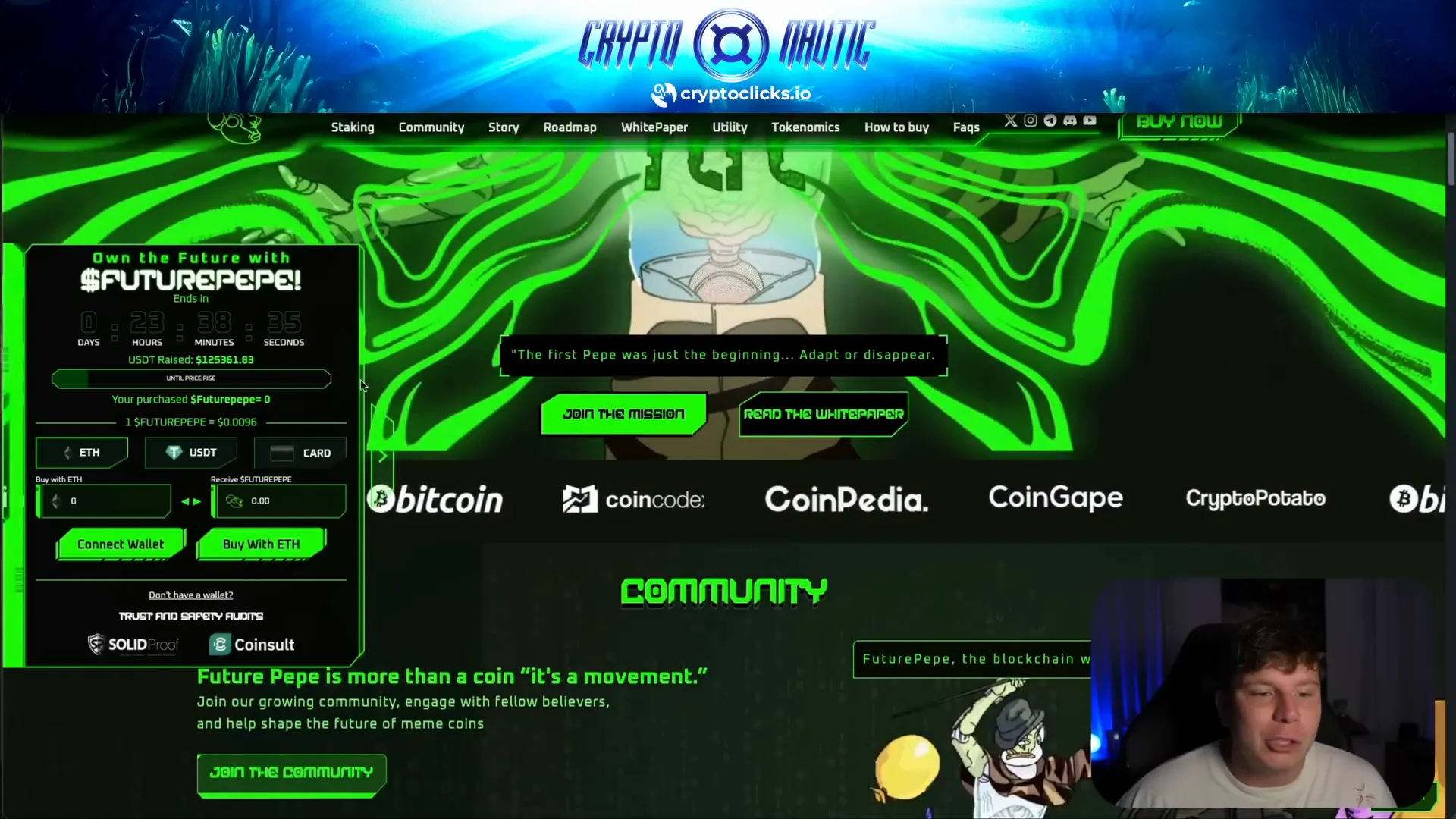 Future Pepe presale progress showing raised USDT amount