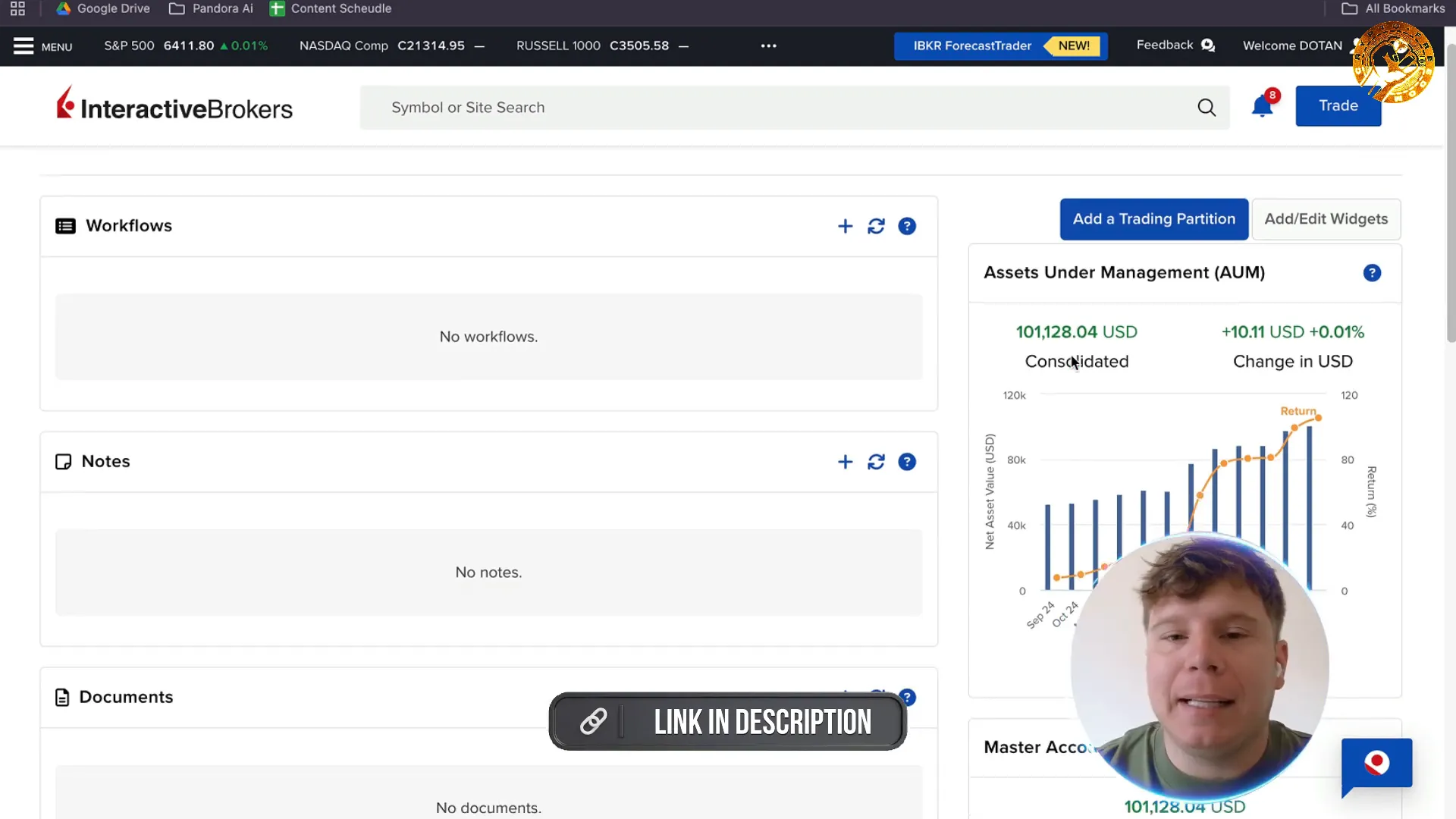 Interactive Brokers account showing balance and first overview