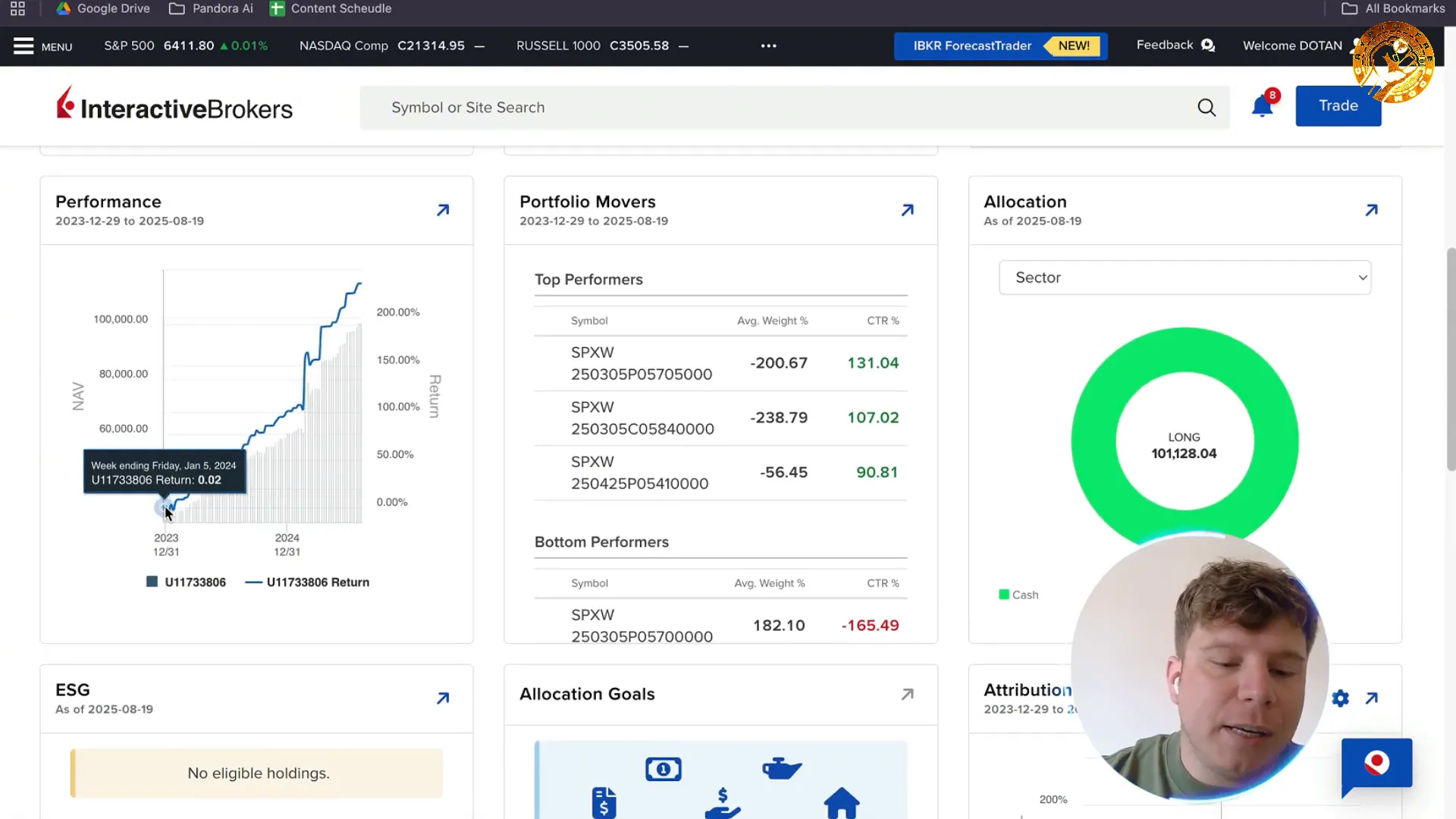 Portfolio timeline showing the $30,000 starting point and growth over time