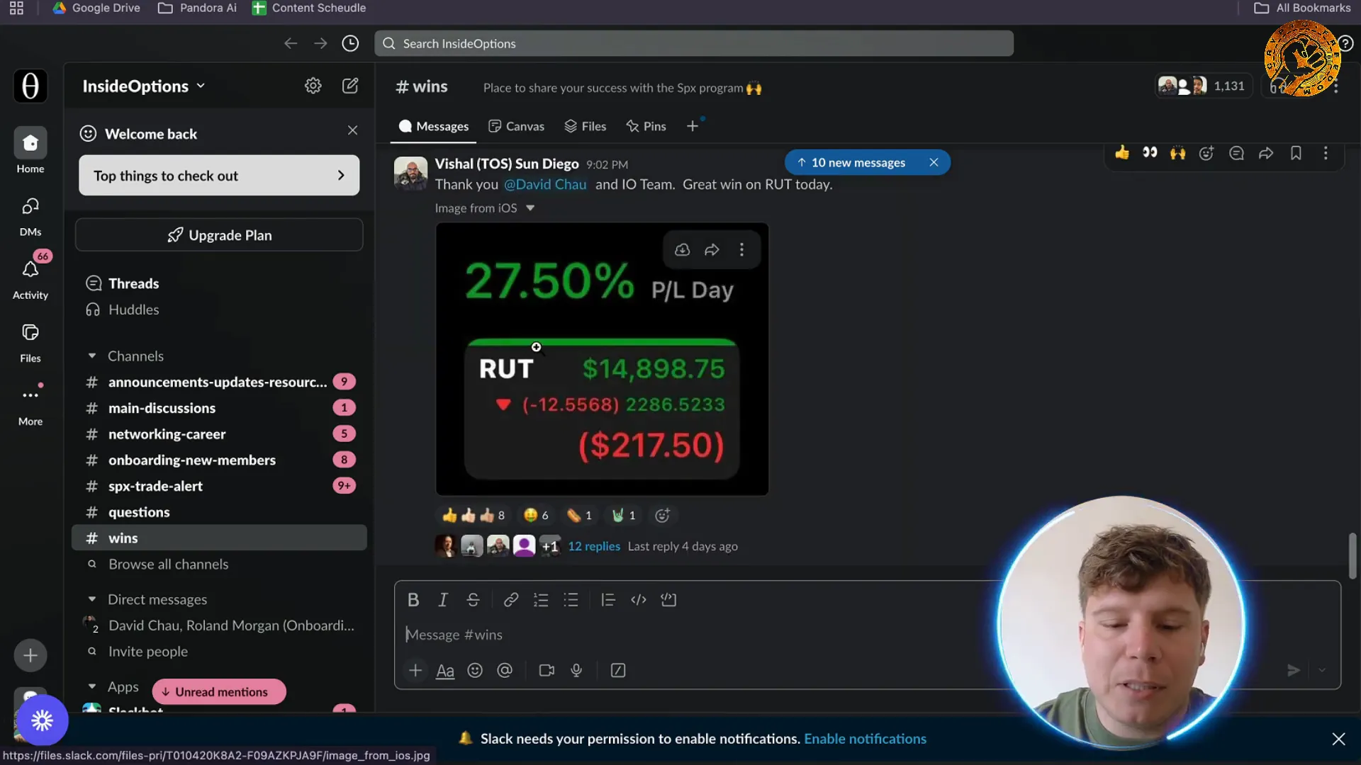 Slack wins channel showing member performance and comments