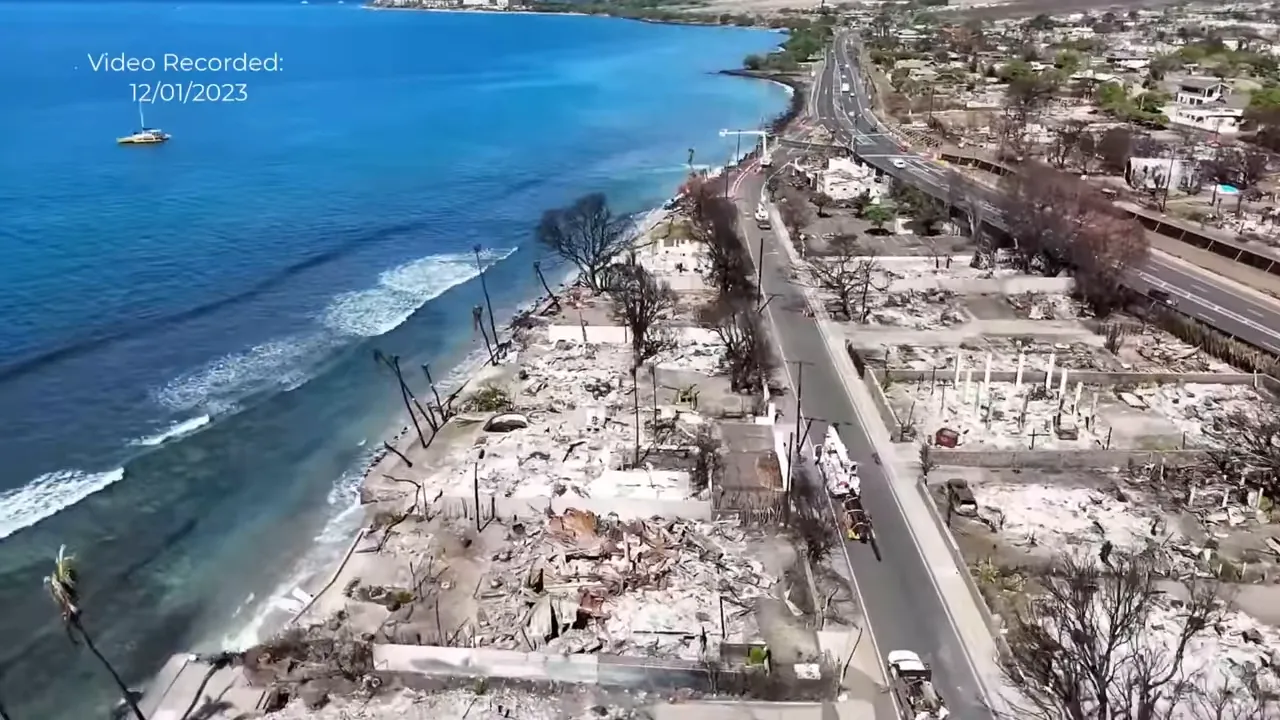 Work trucks on Front Street during hazardous materials phase