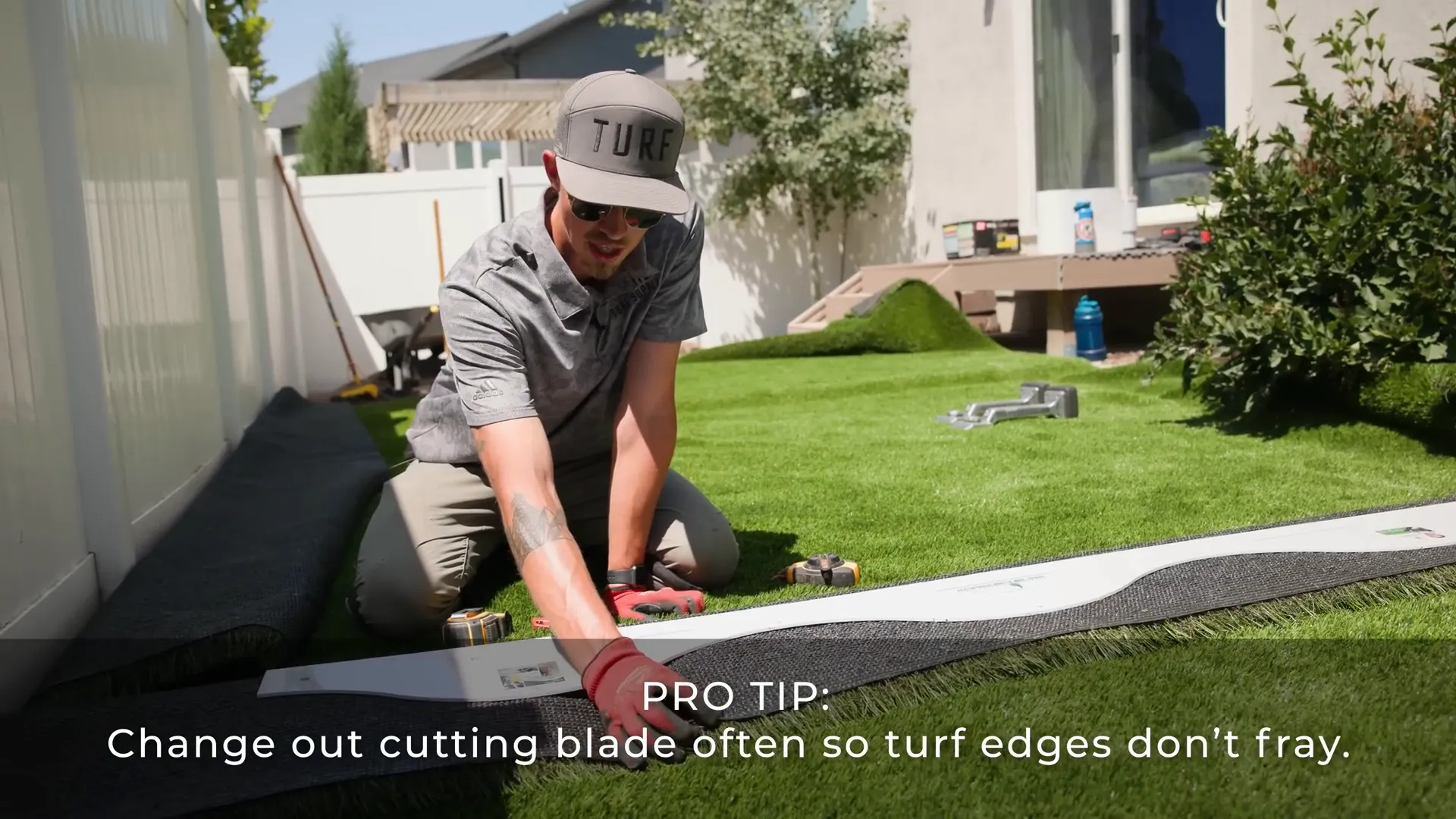 Cutting artificial turf with utility blade and seam tool