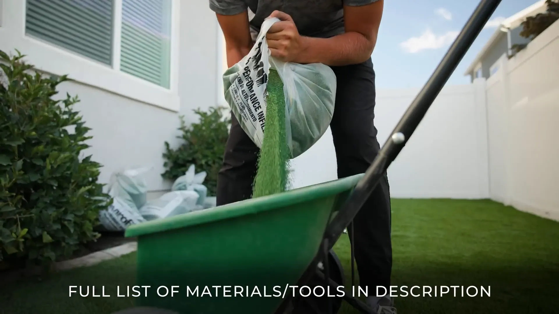 Materials and tools needed for turf installation
