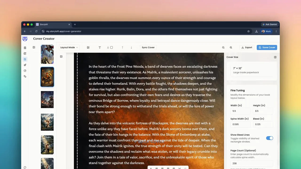Back cover layout with formatted white blurb text over a dark orange fantasy background