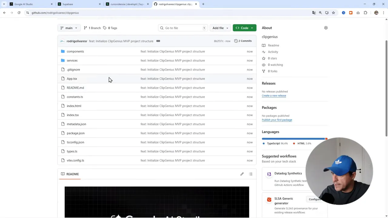 Repositorio de GitHub mostrando la lista de archivos del proyecto ClipGenius