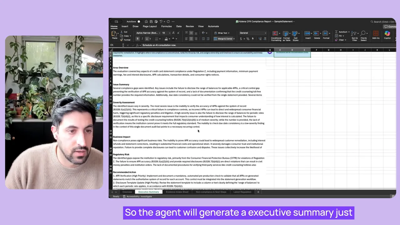 Kolena CFPB compliance report document showing executive summary section