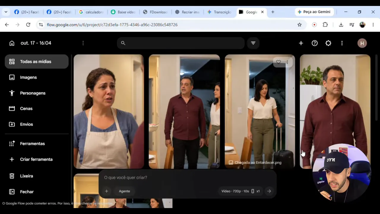 Biblioteca do Flow com imagens verticais dos personagens e campo de instruções na parte inferior