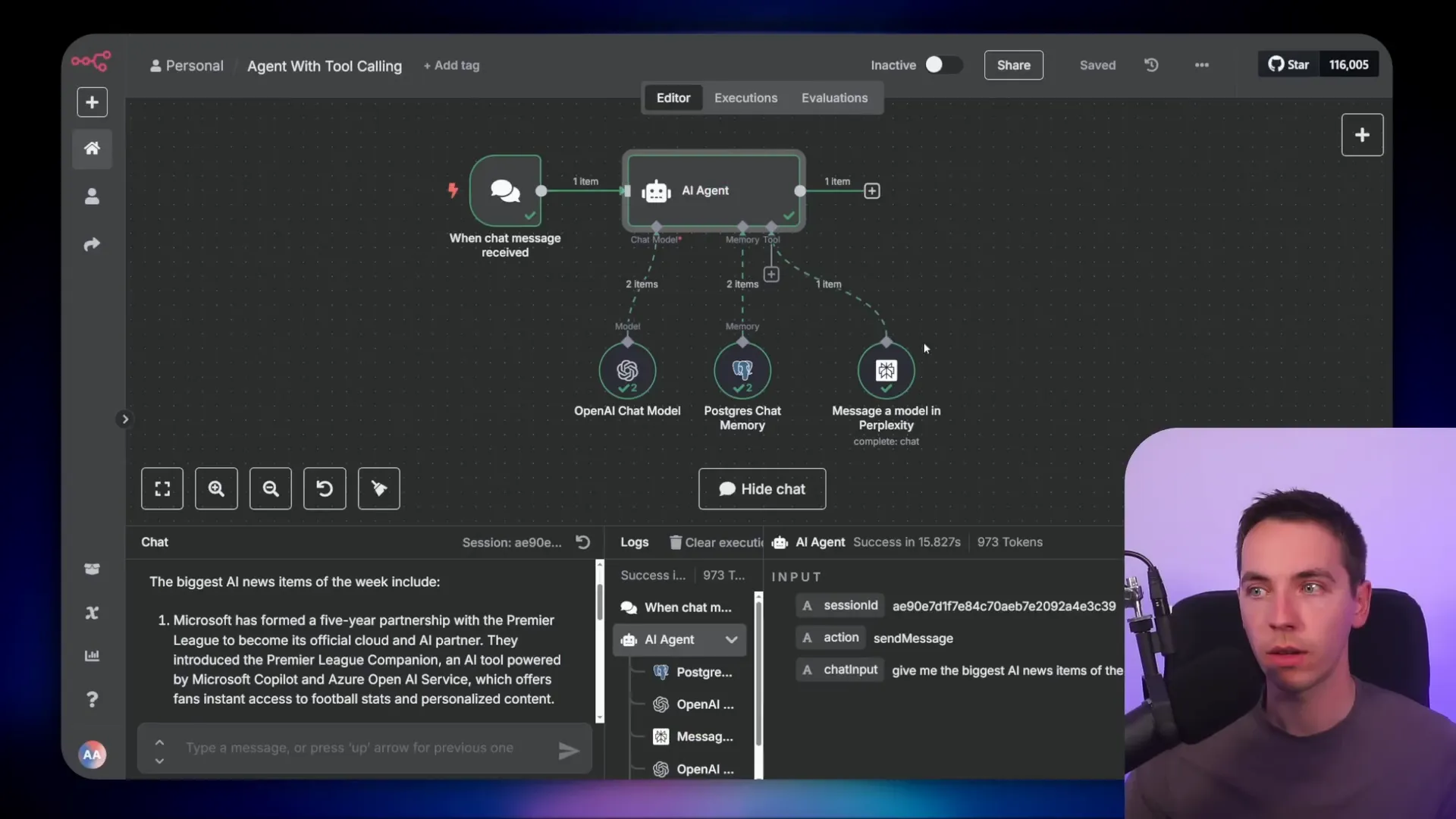 Tool calling context with Perplexity integration in AI agent