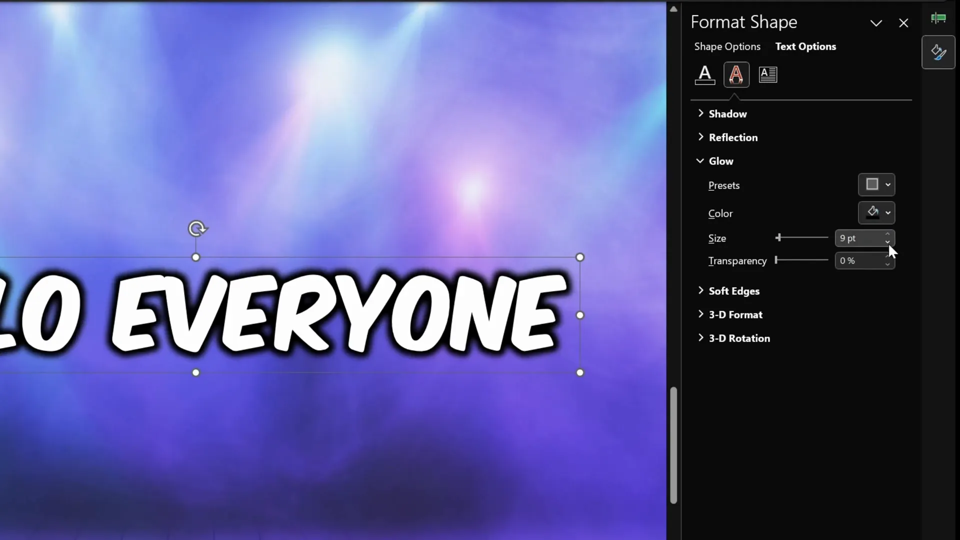 Text box with black glow effect around white text