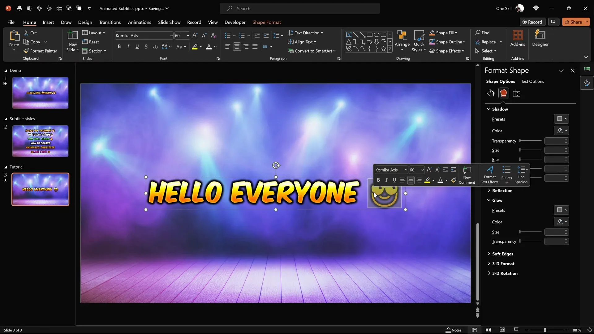 Emoji inserted into subtitle with solid fill adjustment
