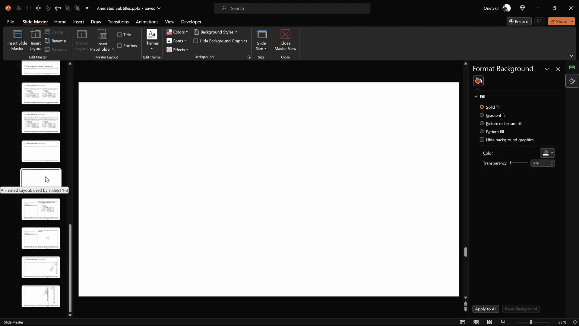 Background image pasted into slide master to avoid selection issues