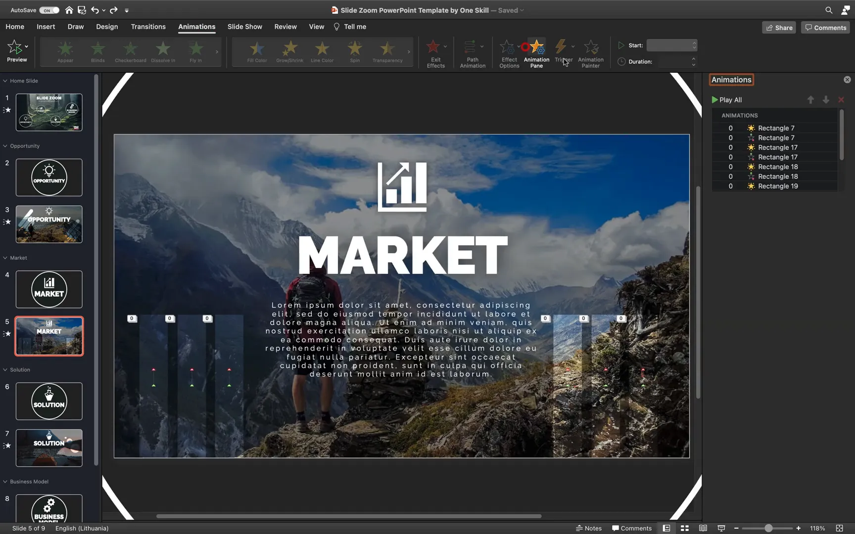 Animated rectangles growing upwards on market slide
