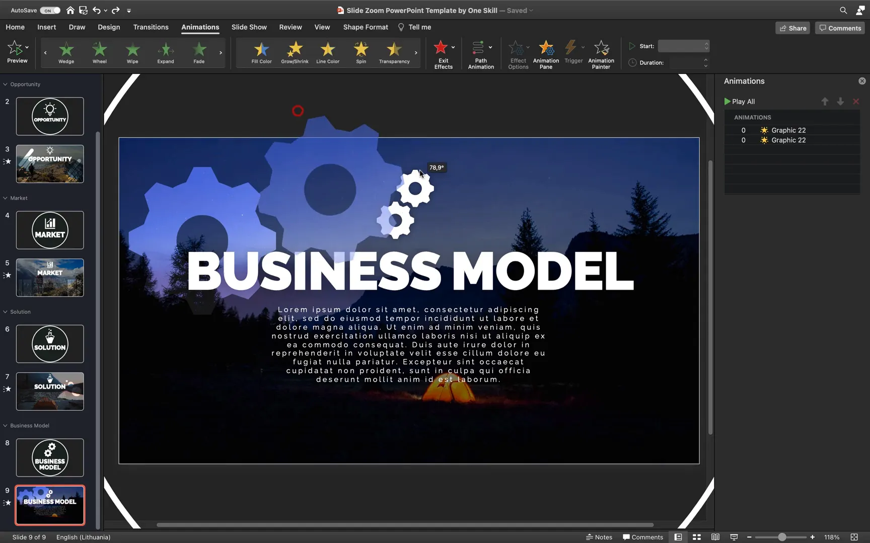 Spinning gears animation on business model slide