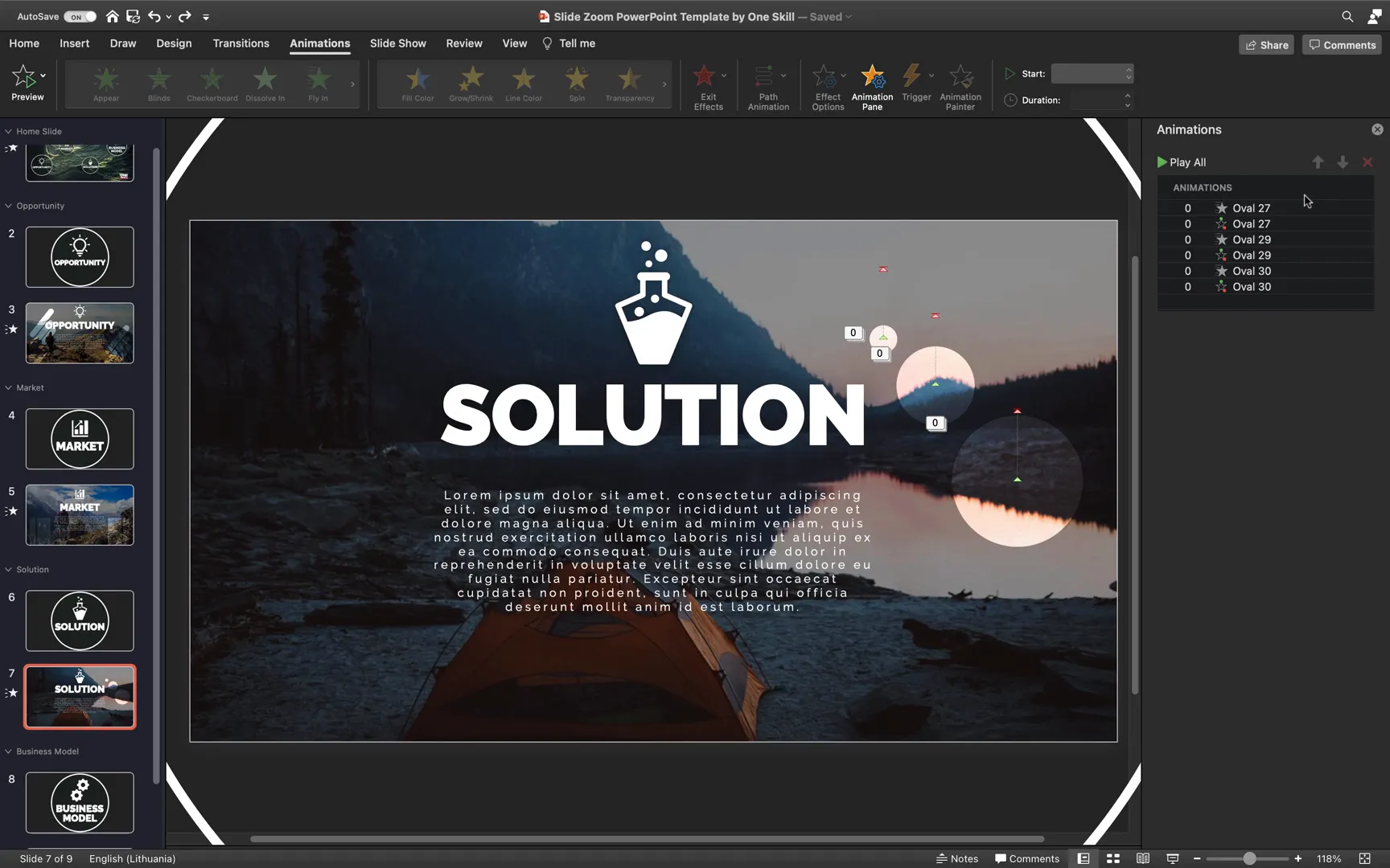 Animated bubbles rising and fading on solution slide