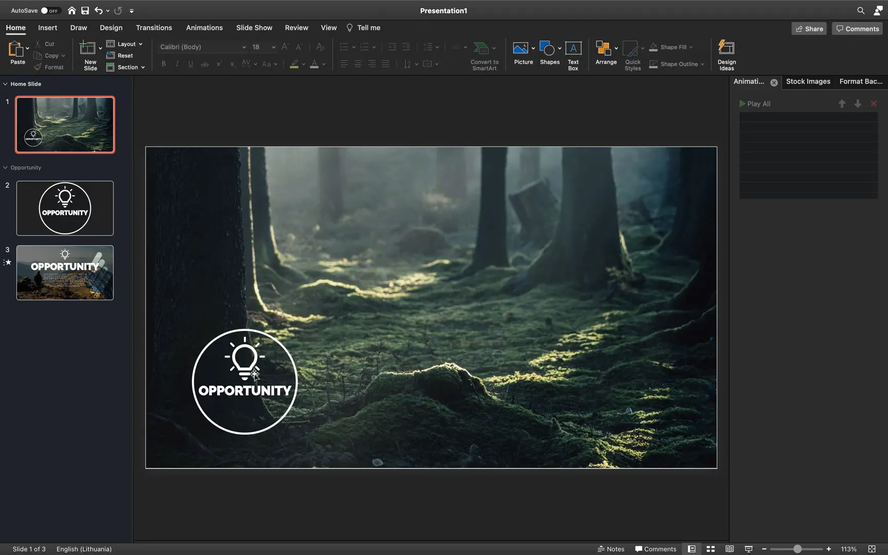 Section zoom inserted and positioned on home slide with transparent background