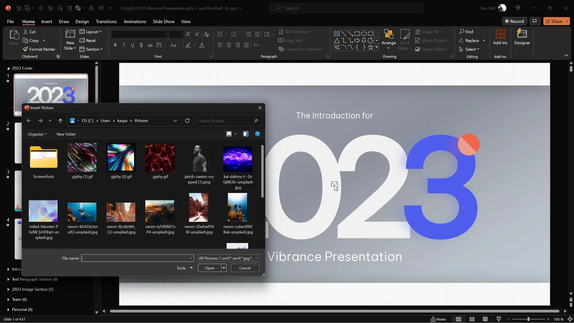 Vibrance PowerPoint template with image placeholders