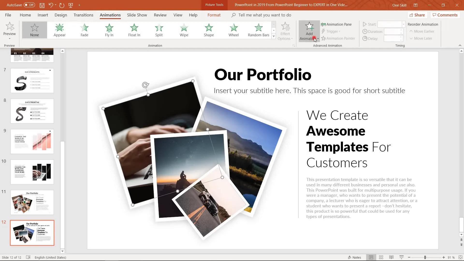 Polaroid photo placeholders with animation in PowerPoint