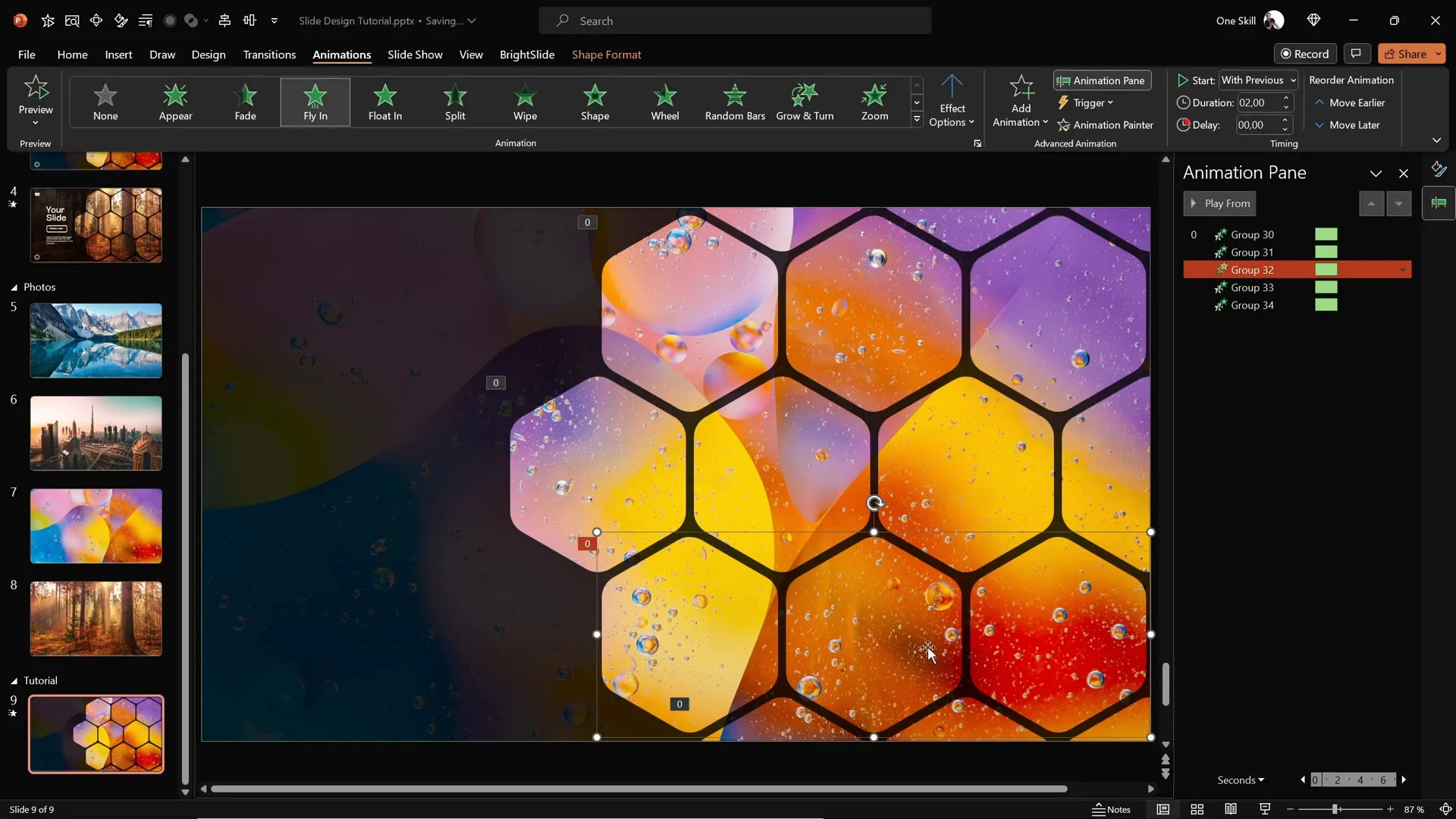 Animating hexagon groups with fly-in effect