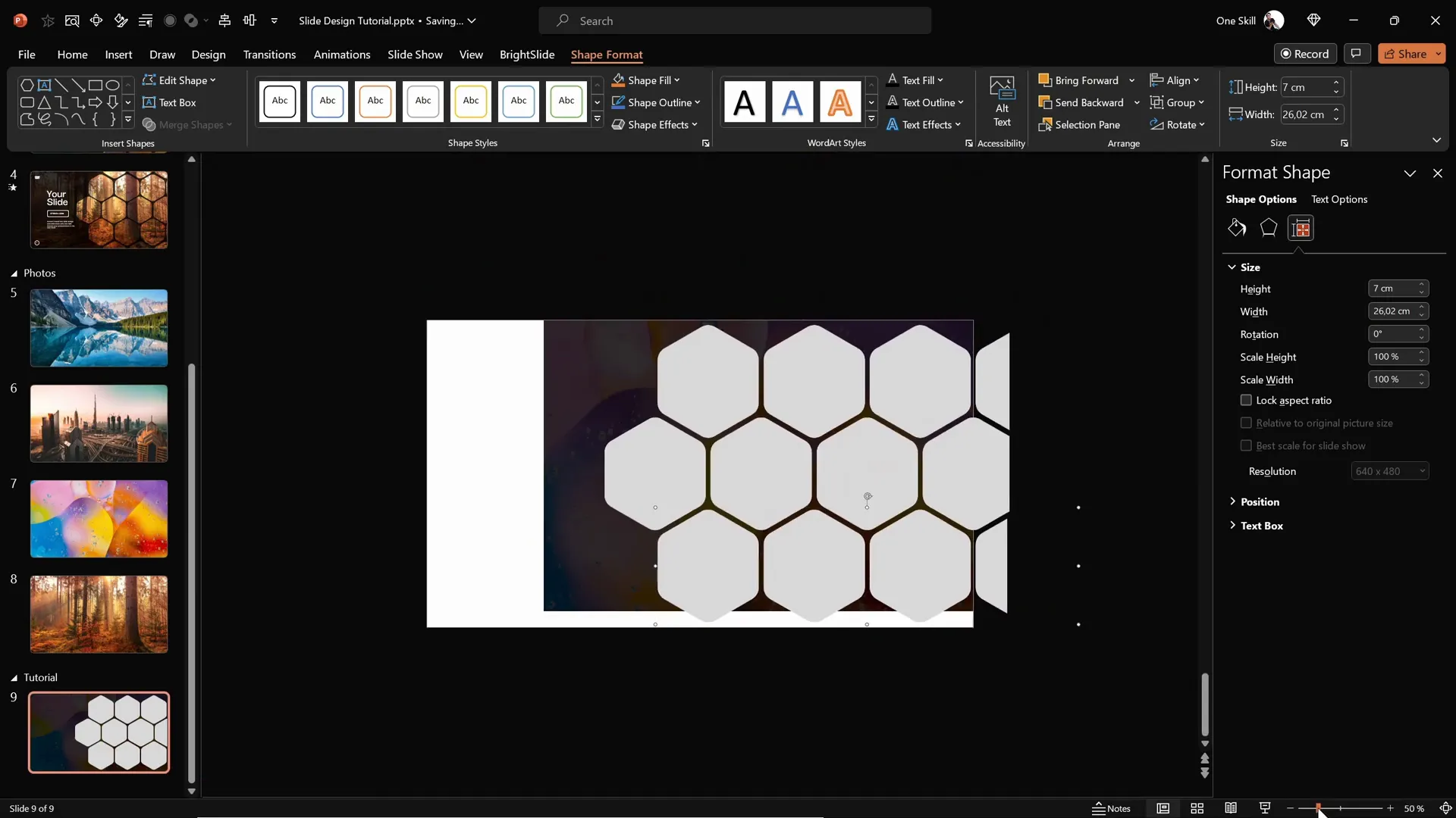 Arranging multiple rounded hexagons on slide