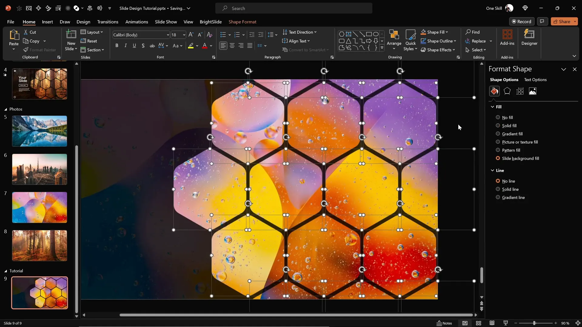 Hexagons filled with slide background image