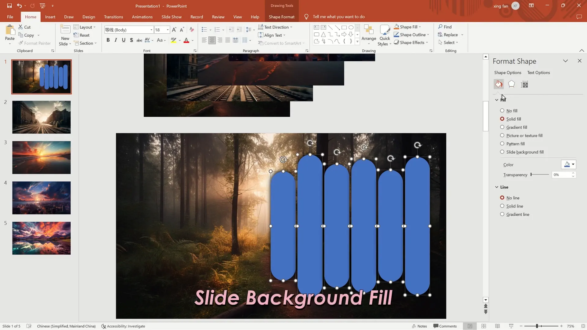 Align rounded rectangles middle and set fill to slide background