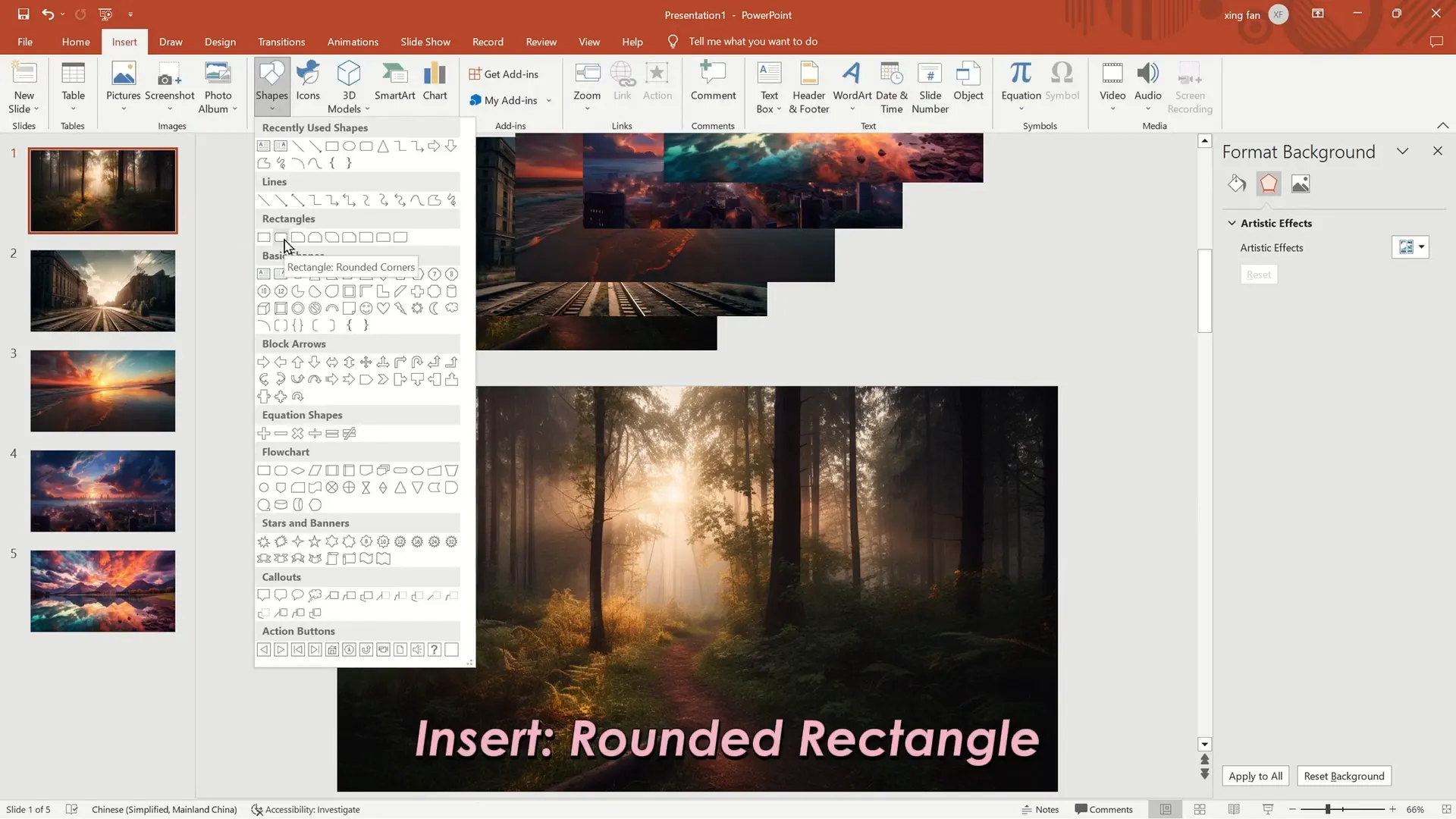 Insert rounded rectangles and adjust corner radius