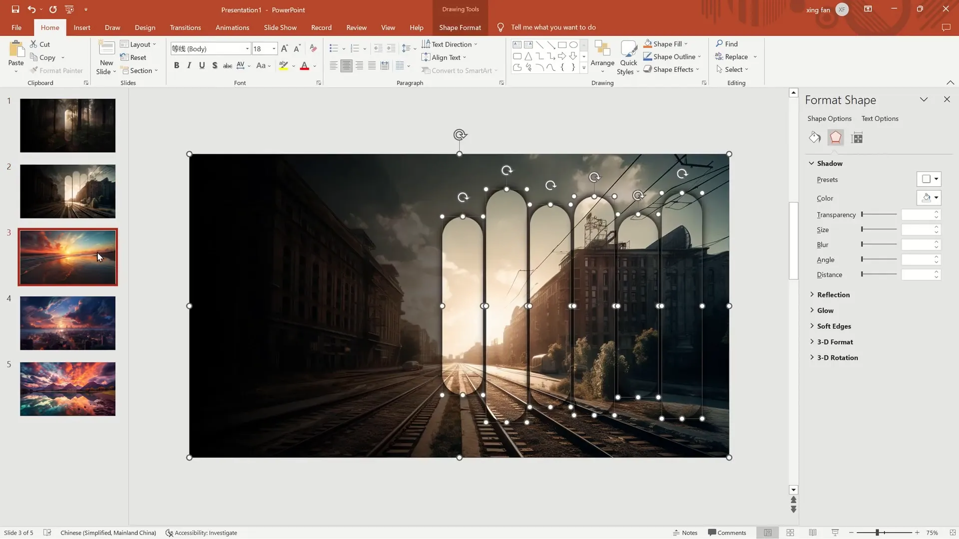 Copy shapes to other slides and adjust staggered lengths