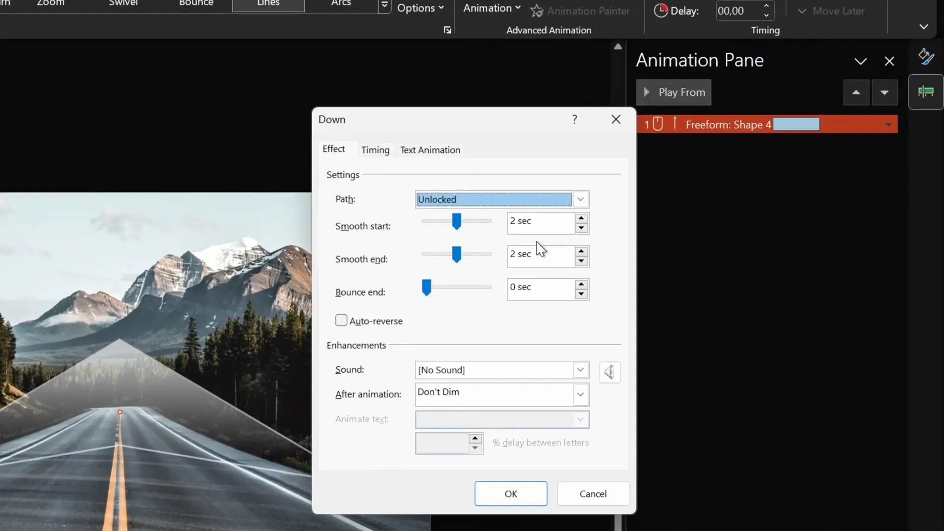 Motion path and zoom exit animation applied to arrow