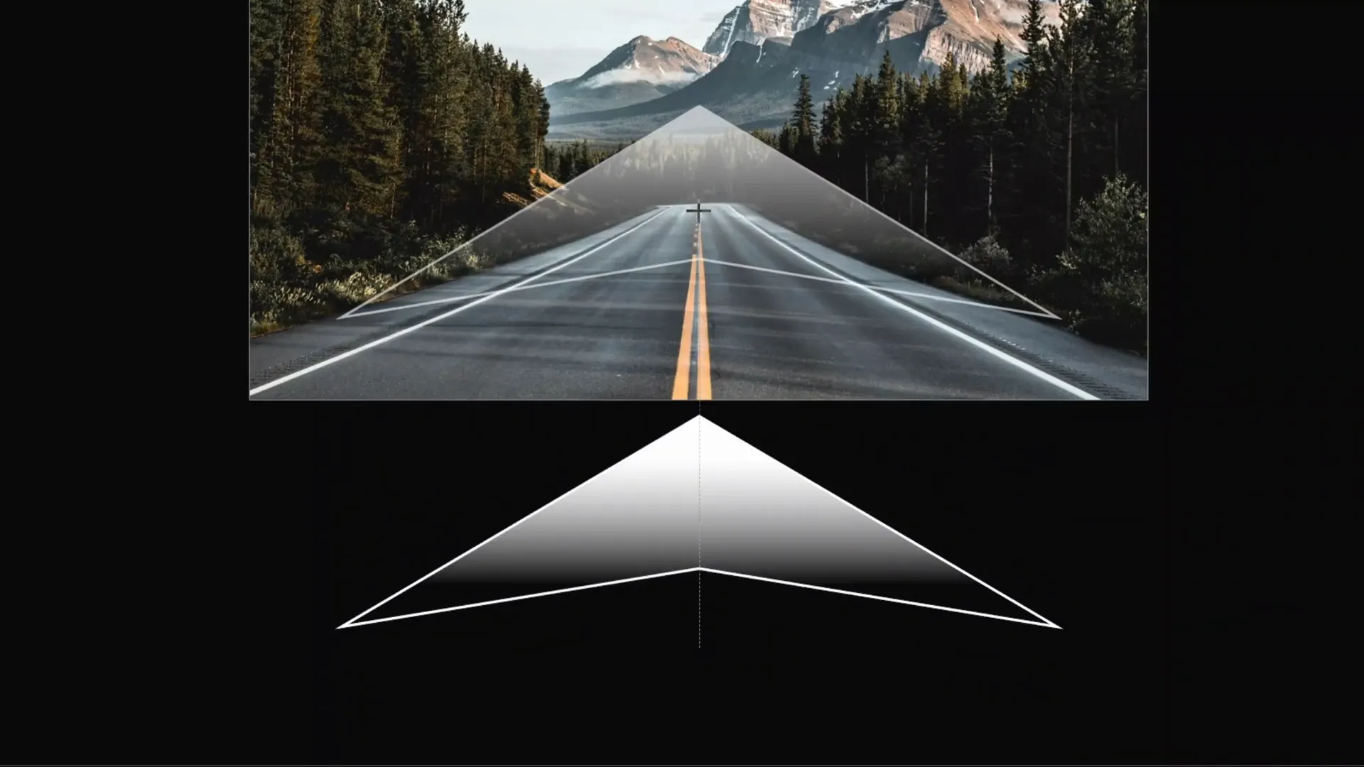 Arrow aligned with road angle and centered on slide