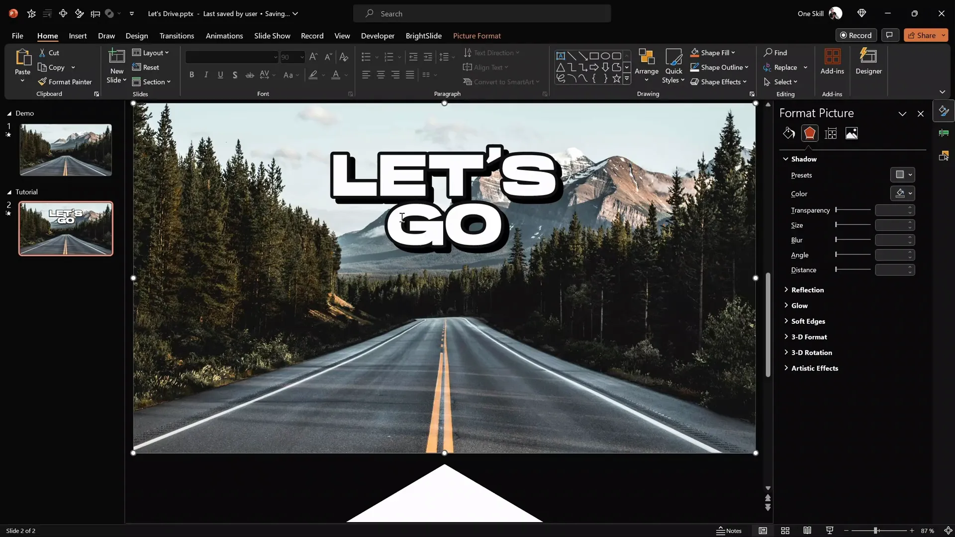 3D shadow and warm glow effect on slide title