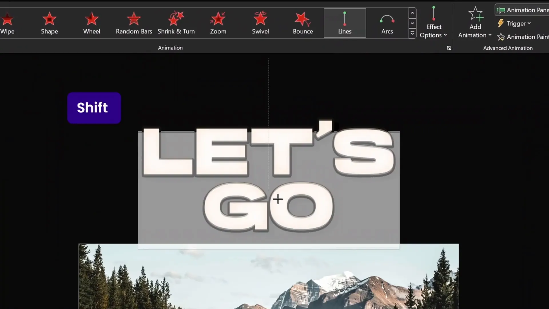 Slide title animated with motion path and zoom animations