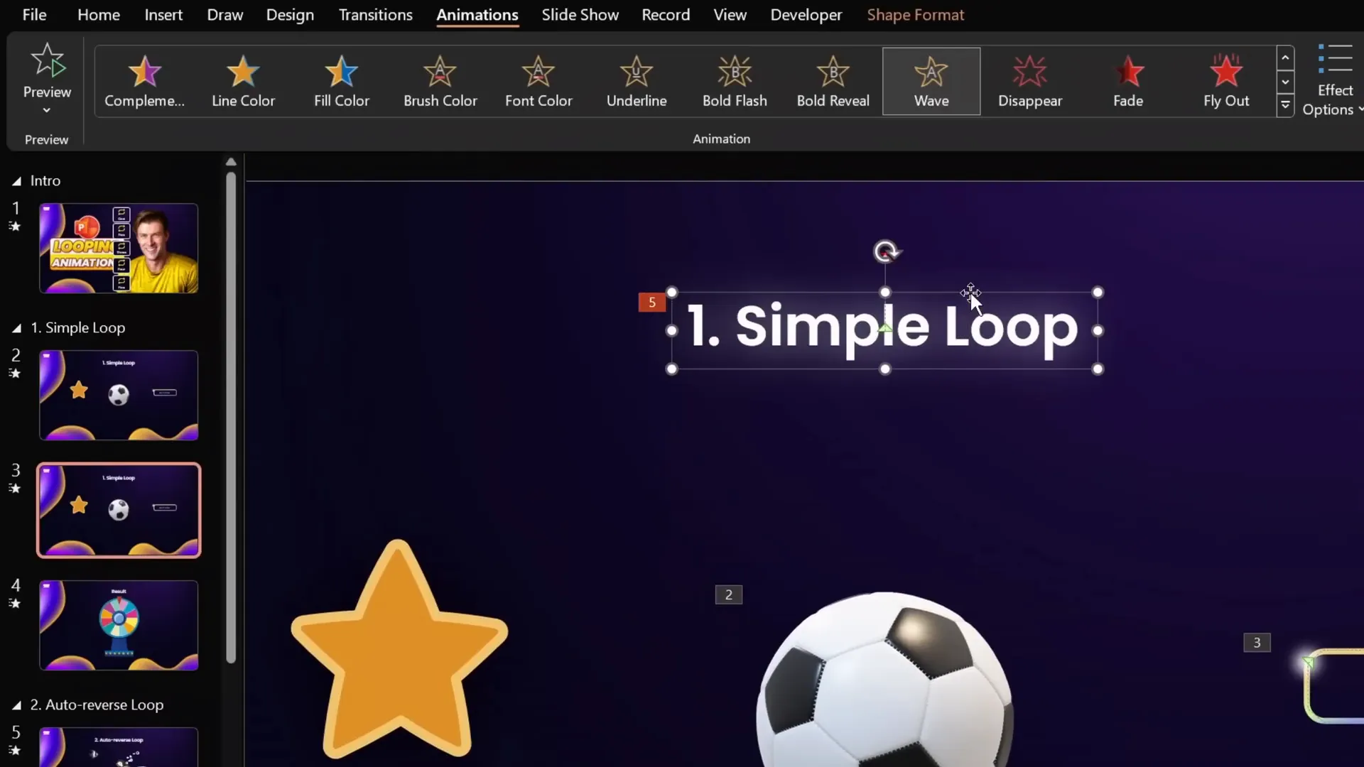 Text wave animation with looping options