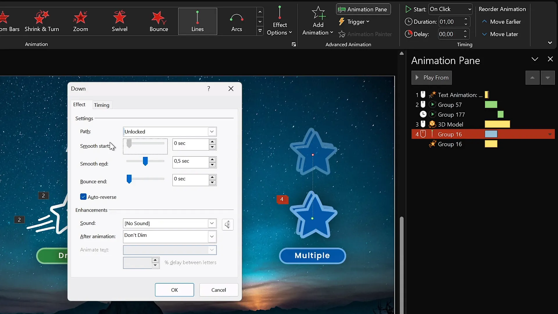Animation smoothing options in PowerPoint