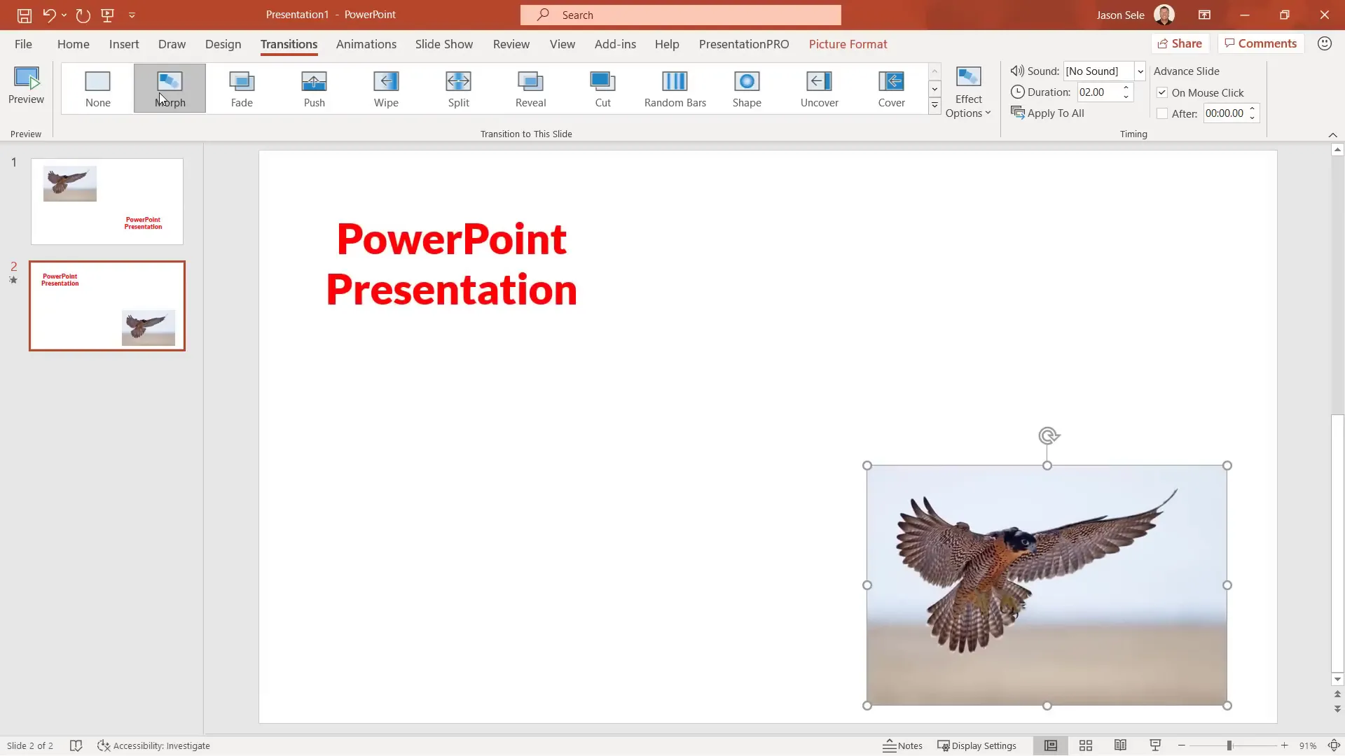 Applying Morph transition between two slides