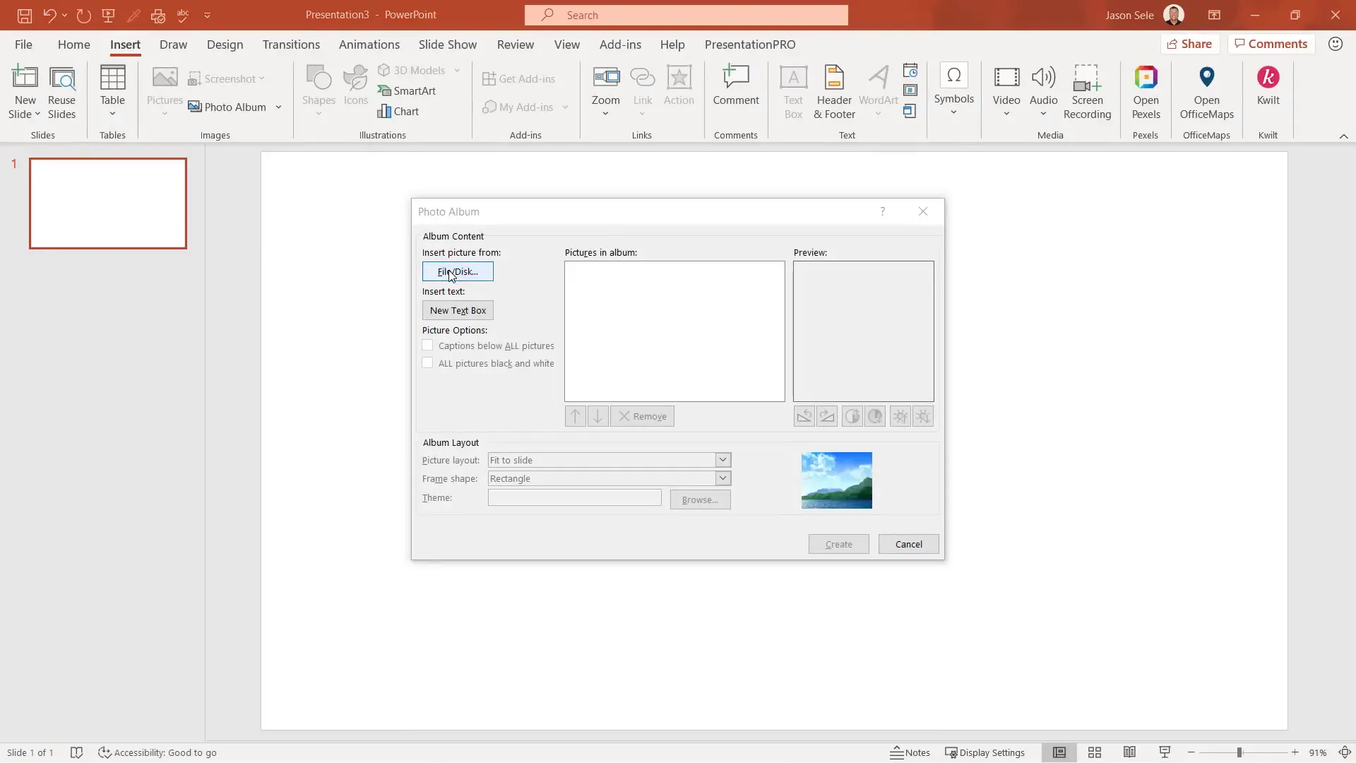 Creating a photo album from pictures in PowerPoint