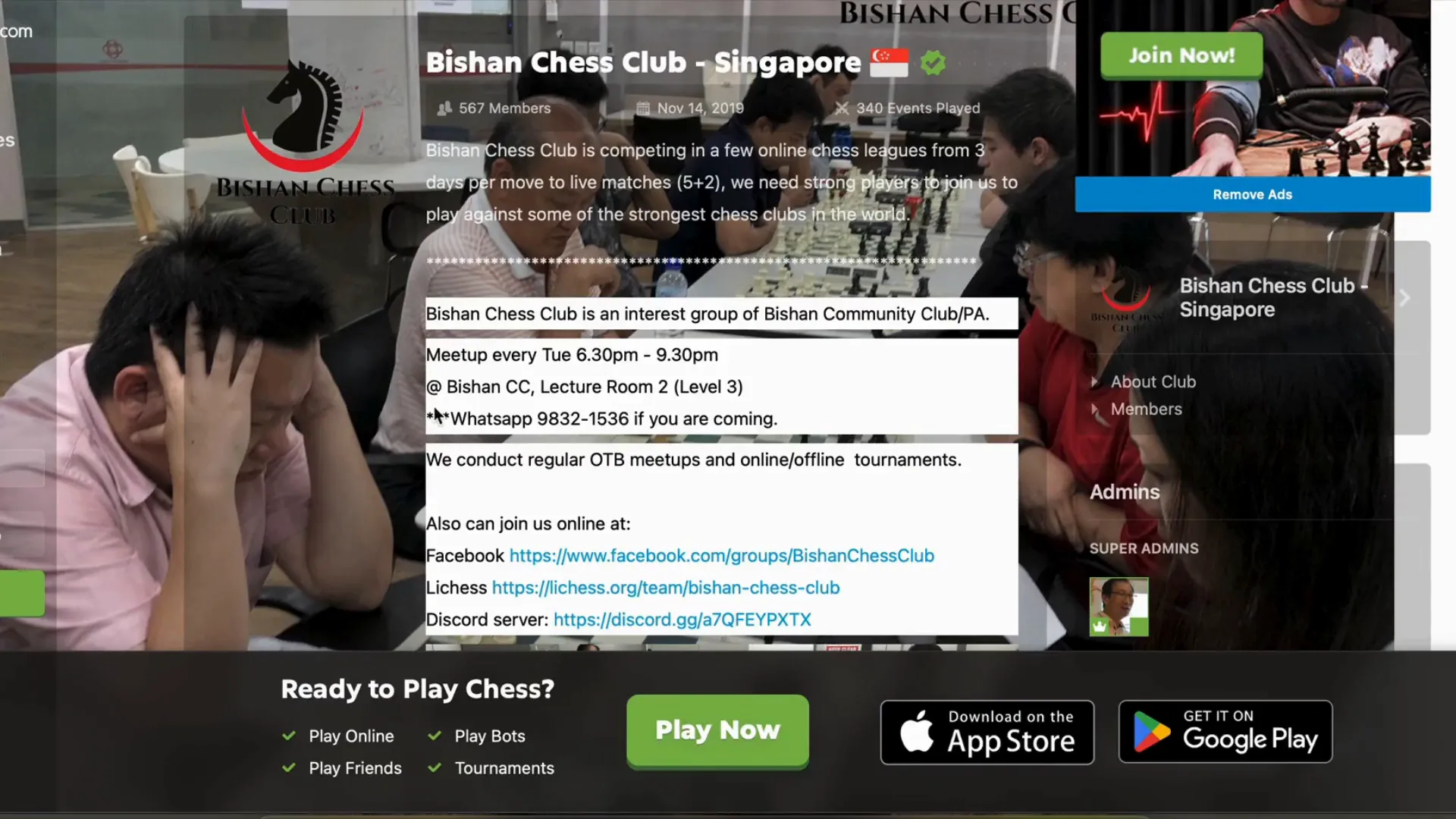 Chess club meetup information