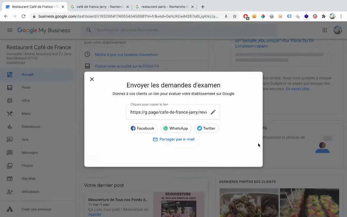 Lien court pour demander des avis Google