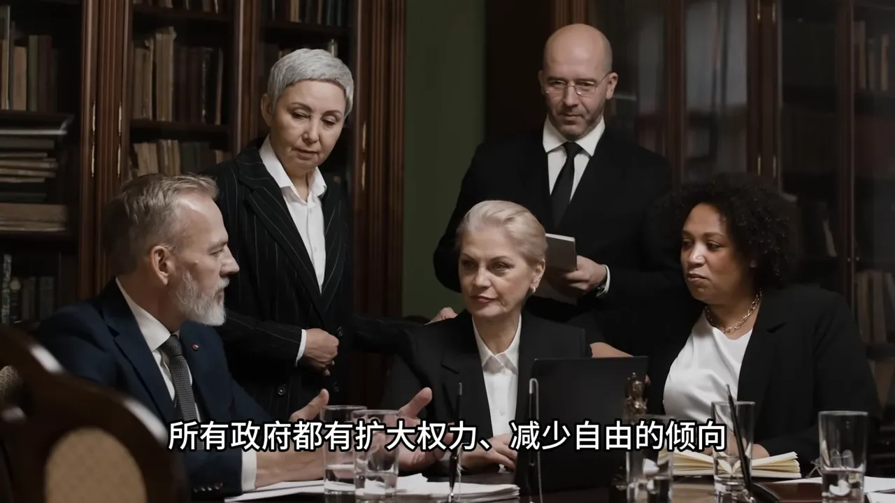 政府擴權與自由侵蝕的過程示意