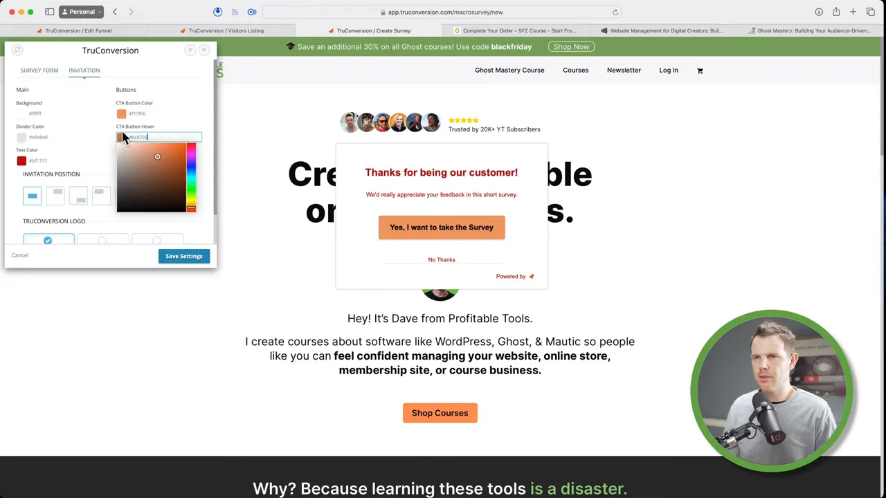TruConversion 表單樣式設定與調查彈窗預覽截圖
