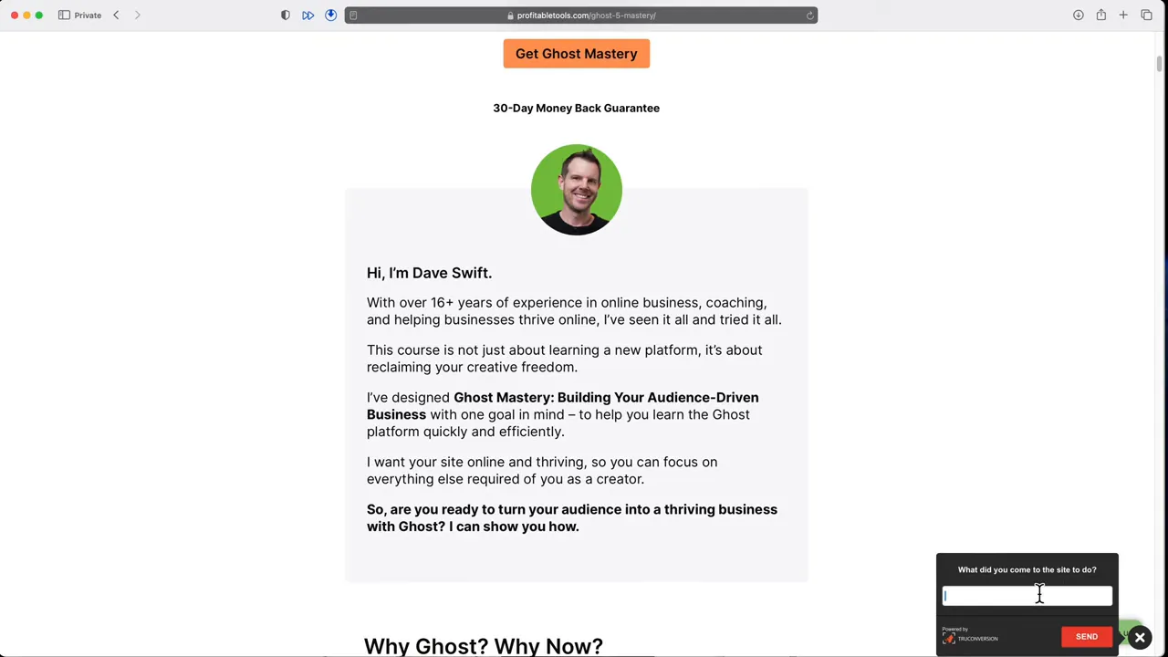 課程頁講師介紹文案與右下角問卷輸入元件畫面