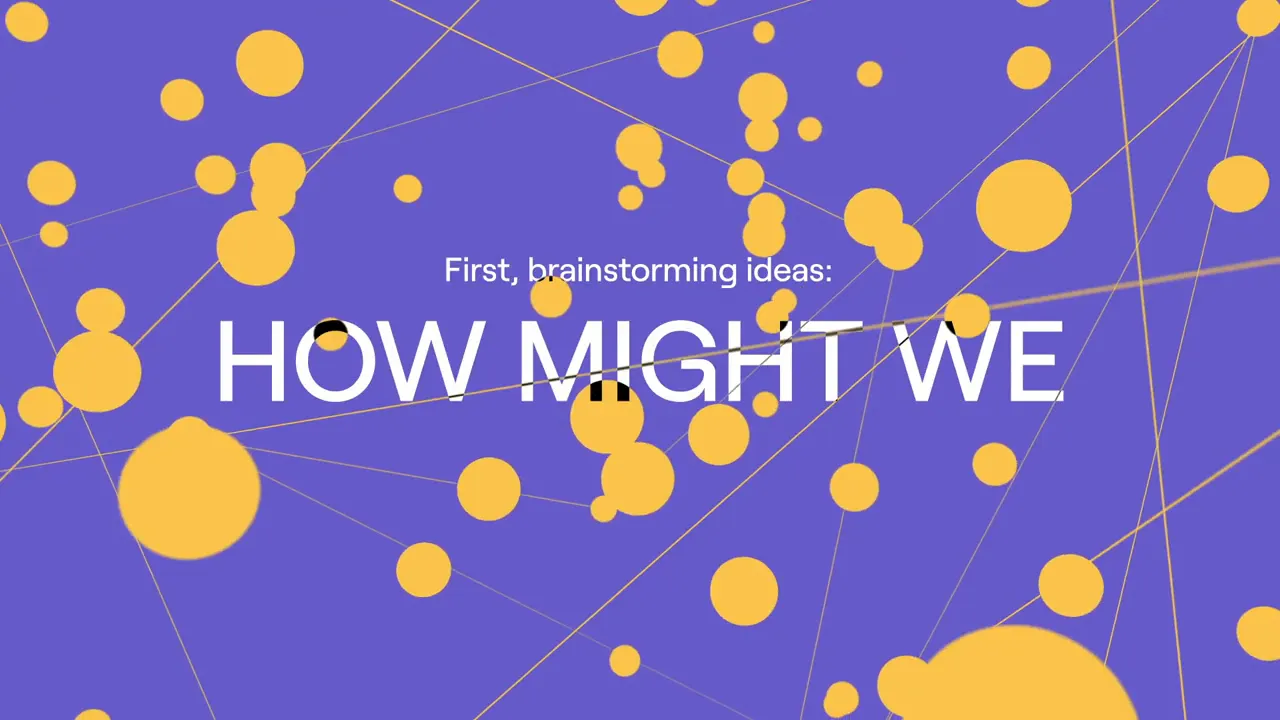 How Might We 啟動腦力激盪的標題畫面，搭配抽象連線與圓點元素