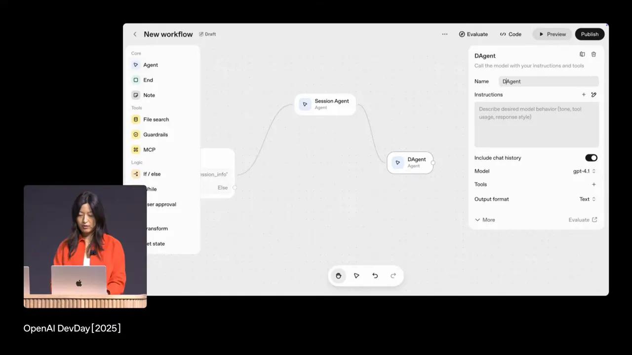 Agent Builder 視覺化工作流程介面