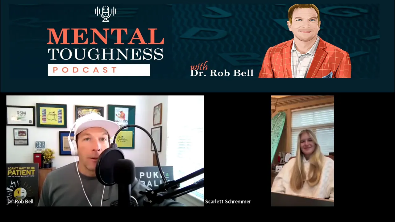 Clear, well-lit screenshot of a podcast video call showing the show banner, the host at a microphone, and the guest smiling in a side panel.