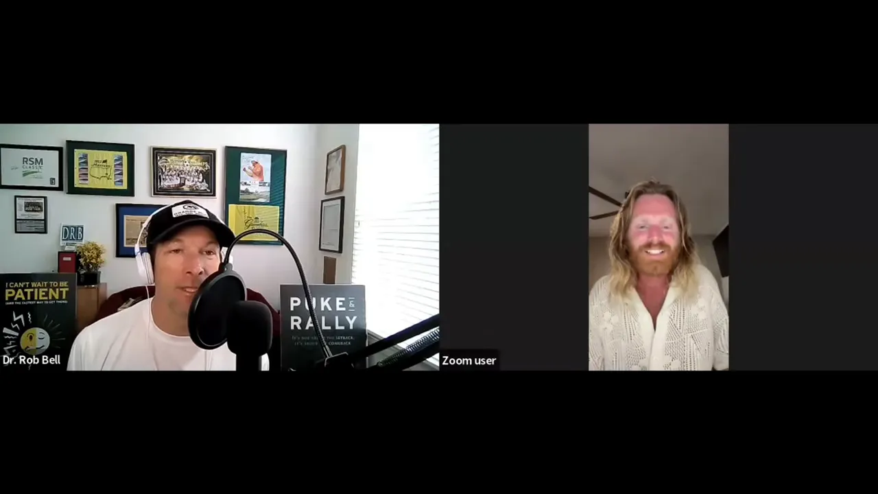 Clear split-screen Zoom interview showing host in a home studio with microphone and guest smiling on the right