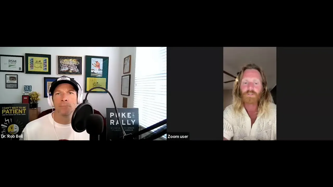 Split-screen Zoom interview: host with microphone at left and guest on the right, well-lit and readable.