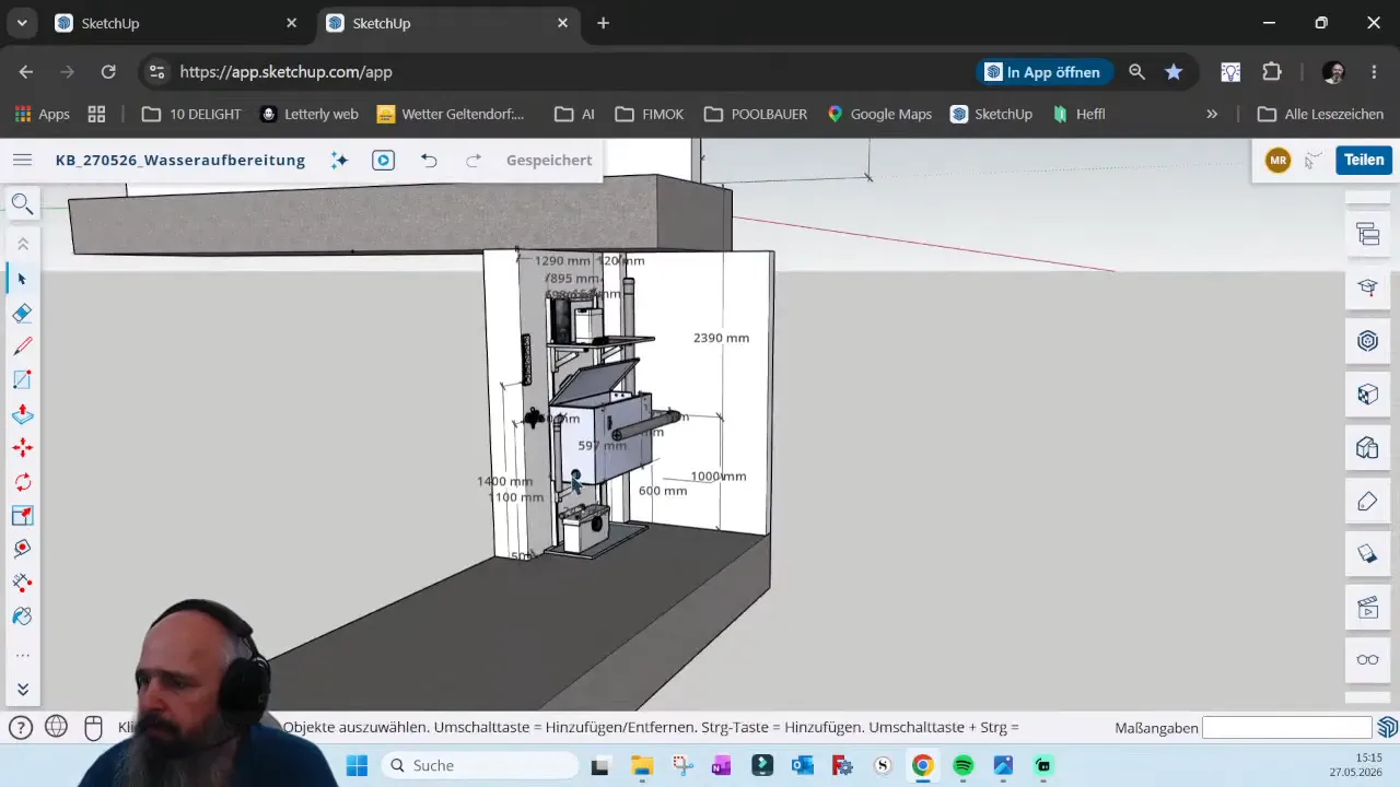 SketchUp wide view of Project KB below-grade technical water treatment arrangement