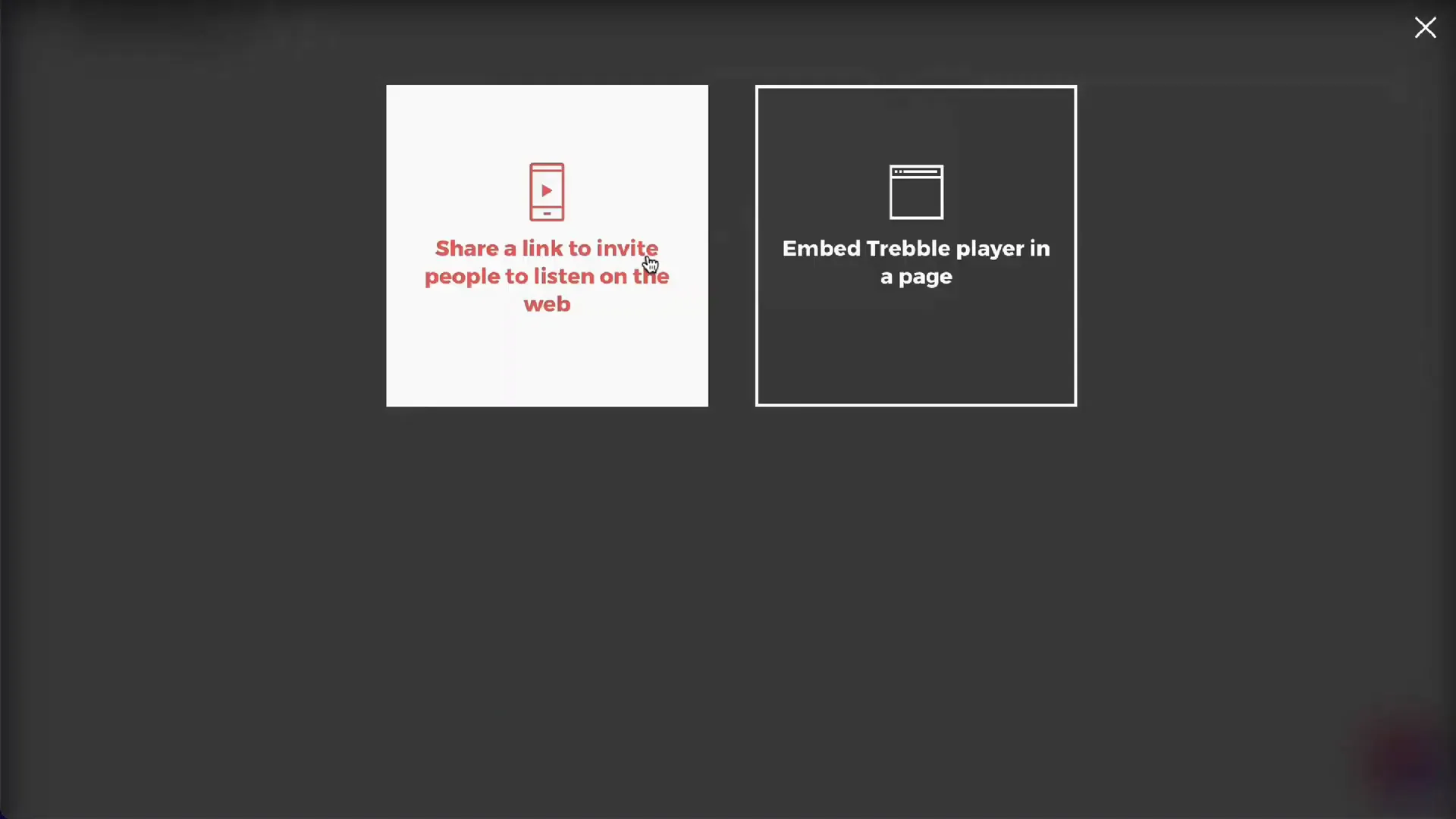 Opciones para compartir y descargar audio en Trebel